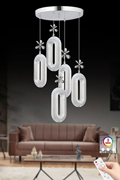 Marsel Lighting SERRA 5'li Gümüş 3 Renk Ledli Modern Led Avize salon oturma odası avize