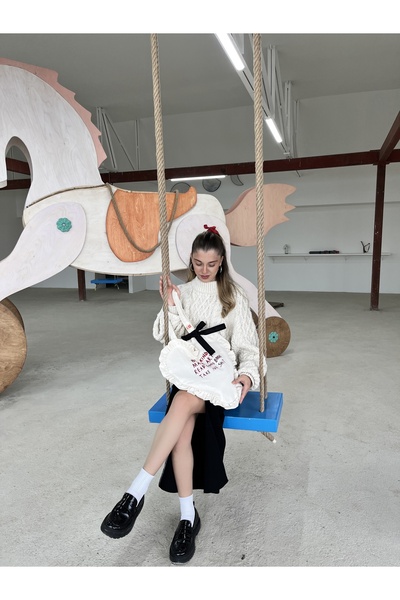 mononoke Υφασμάτινη τσάντα με λεπτομέρεια βολάν σε σχήμα καρδιάς