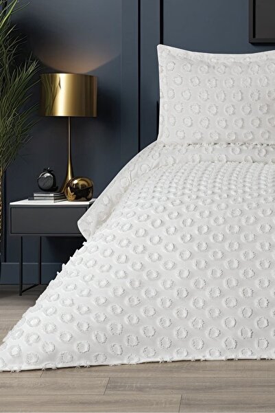 ARSEM EV TEKSTİL Bodrum Ponpon Cream Double Bedspread Pike Chenille 3 Pieces