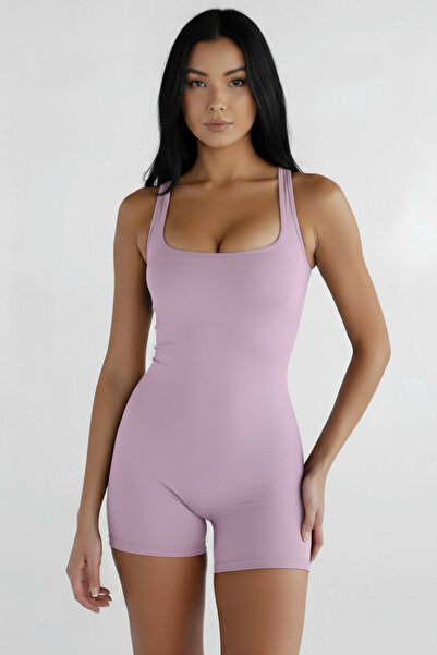 Thestiluxe Deep Back Low-Cut Strap Recovery Sport Shorts Jumpsuit