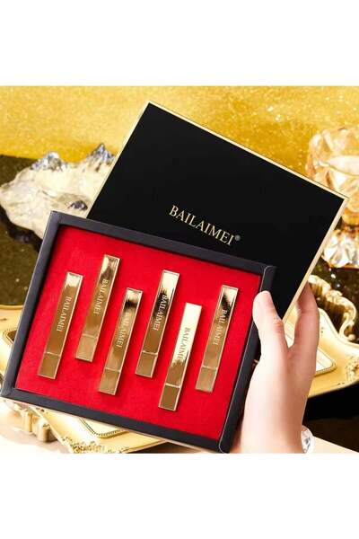 huitich مجموعة أحمر شفاه جولدن جلام من بيليمي، 6 قطع، للبنات، متنوعة