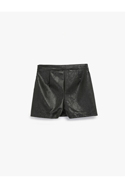 Koton Slim Fit Yırtmaç Detaylı Yılan Derisi Dokulu Suni Deri Şort Etek