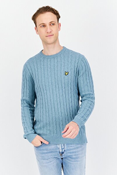 Lyle & Scott سويت شيرت رجالي برقبة دائرية وشعار العلامة التجارية، أزرق داكن