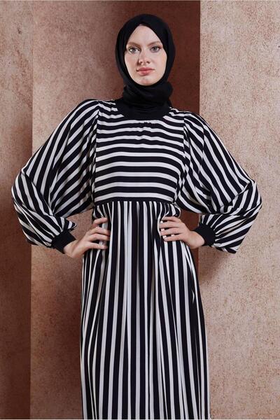 Alvina فستان مخطط بأكمام بالون - 44546