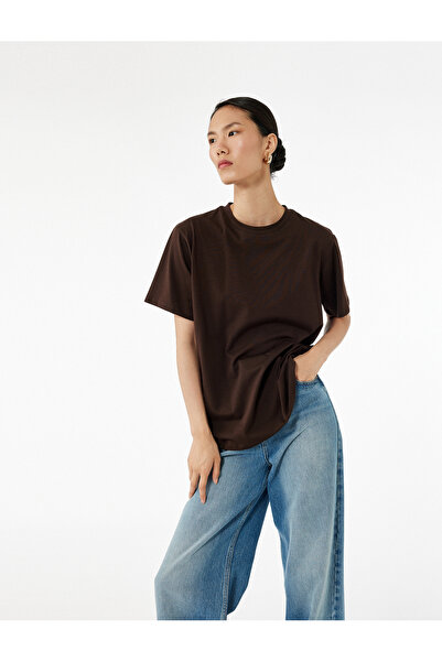 Koton Μπλουζάκι με κοντό μανίκι Crew λαιμόκοψη βαμβακερό Basic Oversize