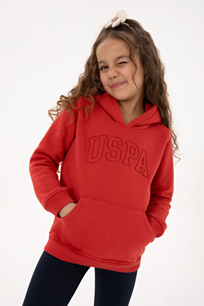 U.S. Polo Assn. Kız Çocuk Kiremit Kapüşonlu Şardonlu Basic Sweatshirt 5031431...