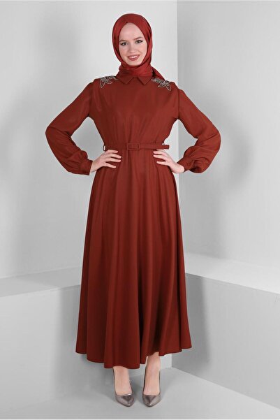 Alvina VATKALI TAŞ İŞLEME DETAYLI KEMERLİ ELBİSE 43718