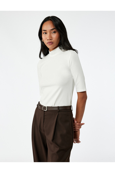 Koton Μπλουζάκι με γιακά με μανίκια 3/4 από βαμβακερό λεπτή εφαρμογή