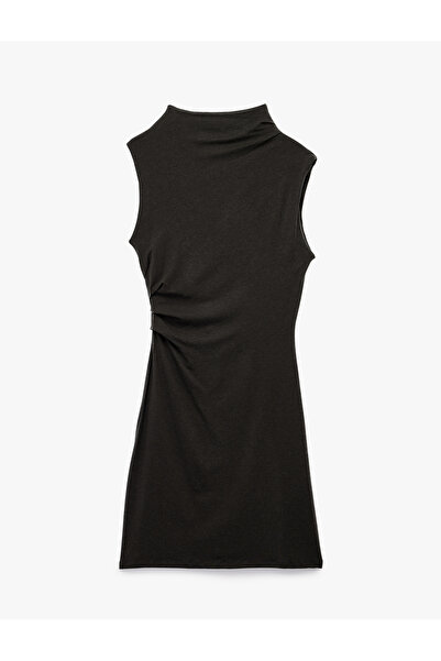 Koton Slim Fit Drape Detail Stand Collar Sleeveless Mini Pencil Dress
