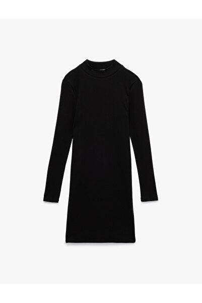 Koton Pamuklu Kaşkorse Slim Fit Uzun Kollu Dik Yaka Diz Üstü Elbise