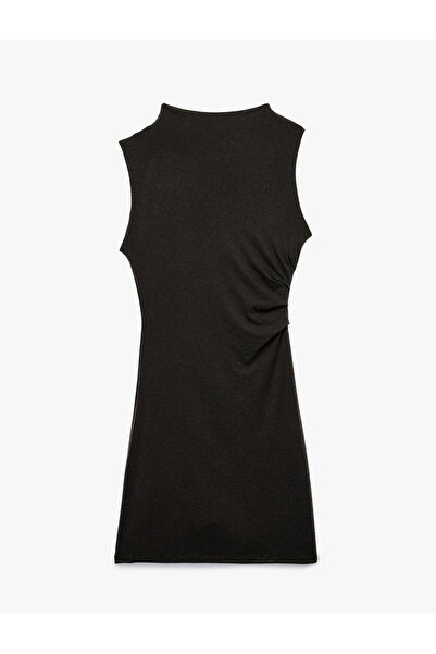Koton Slim Fit Drape Detail Stand Collar Sleeveless Mini Pencil Dress