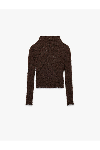 Koton Ημιδιάφανο μακρυμάνικο κορμάκι με δαντέλα με ψηλό γιακά