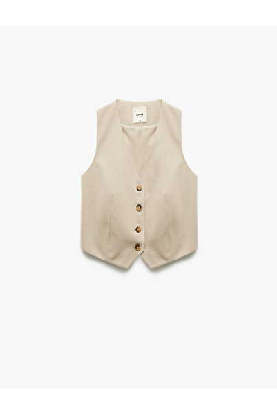 Koton V Neck Sleeveless Buttoned Blazer Vest