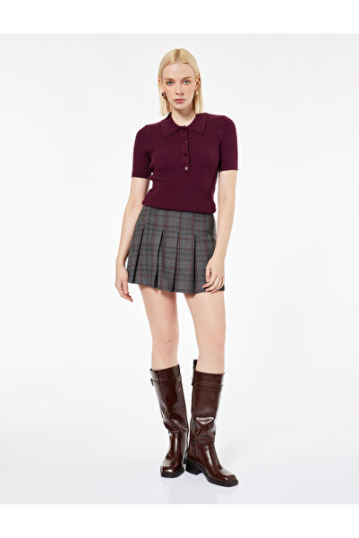 Koton Half Button Short Sleeve Polo Neck Knitwear Sweater