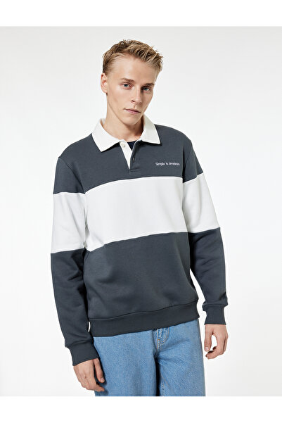 Koton Дългоръкавна, цветна, бродирана блуза с поло яка и шардони