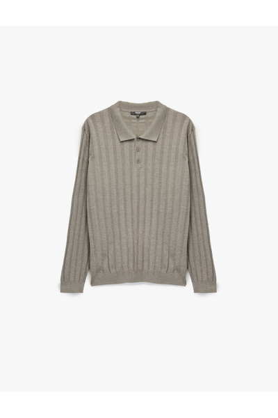 Koton Polo Yaka Düğme Detaylı Uzun Kollu Triko Kazak