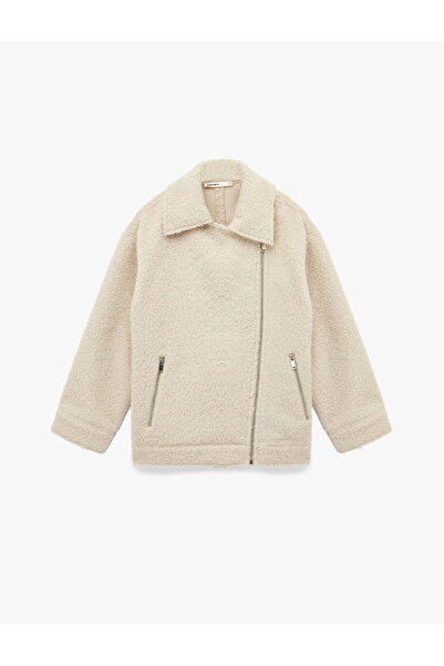 Koton Long Sleeve Pocket Zipper Detailed Short Boucle Coat