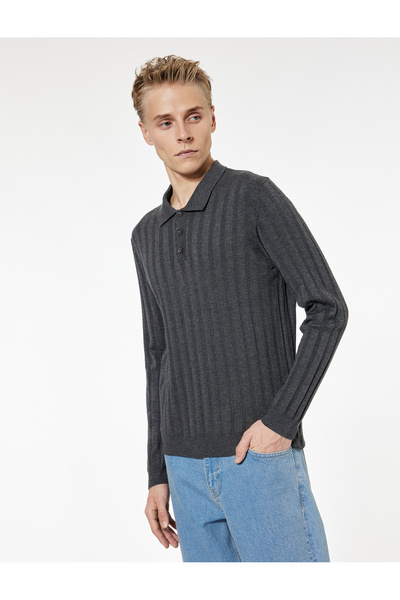 Koton Polo Neck Button Detailed Long Sleeve Knitwear Sweater