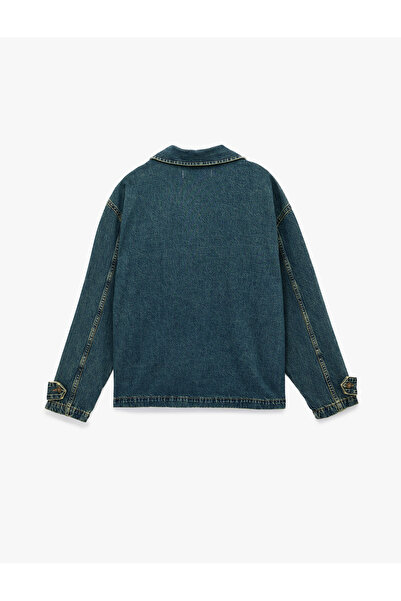 Koton Памучна дънкова яке с дълги ръкави, яка с висока яка, джобове с копчета