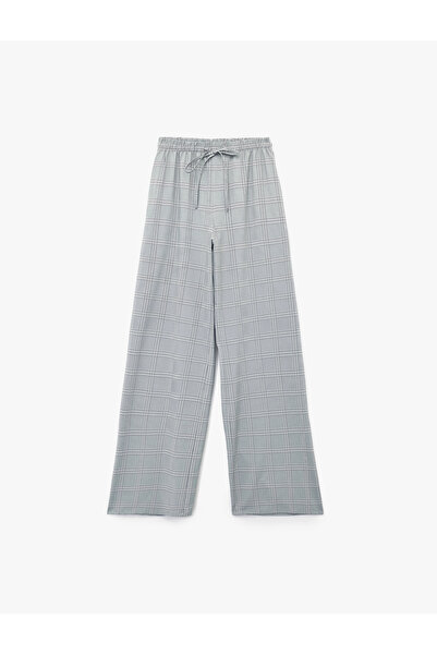 Koton Beli Bağcıklı Kareli Geniş Paça Kumaş Pantolon