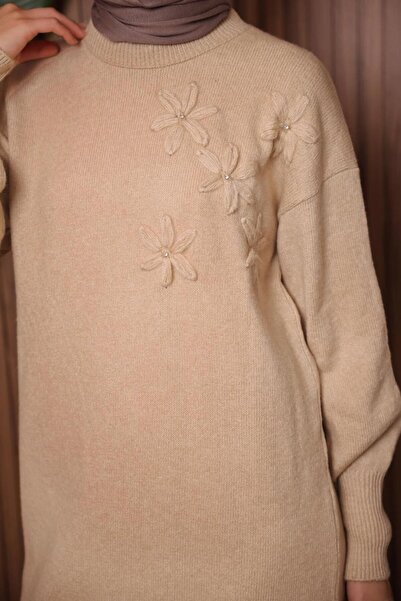 TRENDTESETTÜR Women's Beige Stone Detail Knit Tunic t 1207