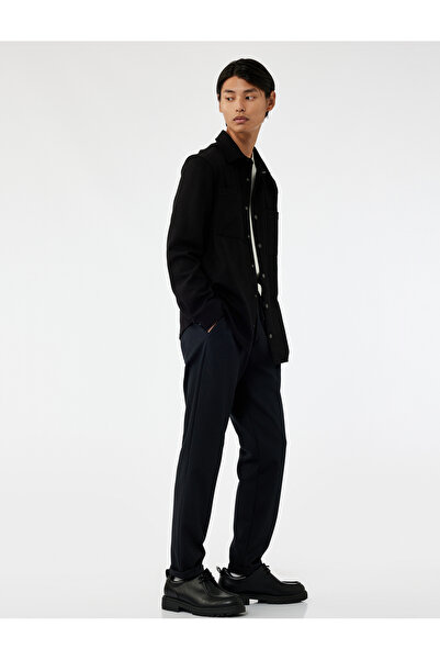 Koton Beli Bağcıklı Düğmeli Pike Kumaş Cep Detaylı Duble Paça Slim Fit Pantolon