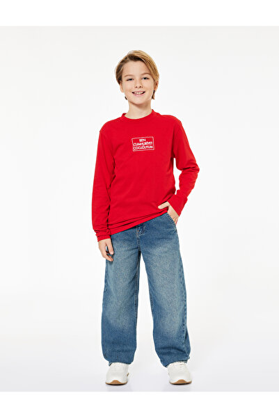 Koton Cotton Long Sleeve Crew Neck Republic Printed T-Shirt