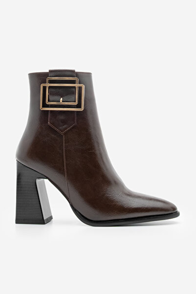 Marjin Kadın Kalın Topuklu Tokalı Topuklu Bot Linate Kahve