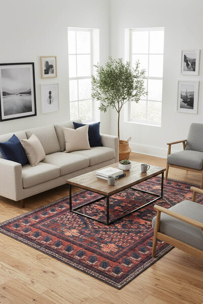 ARTLOOP Fuga Yumuşak Dokulu Bordo Etnik Desenli Halı KA 44