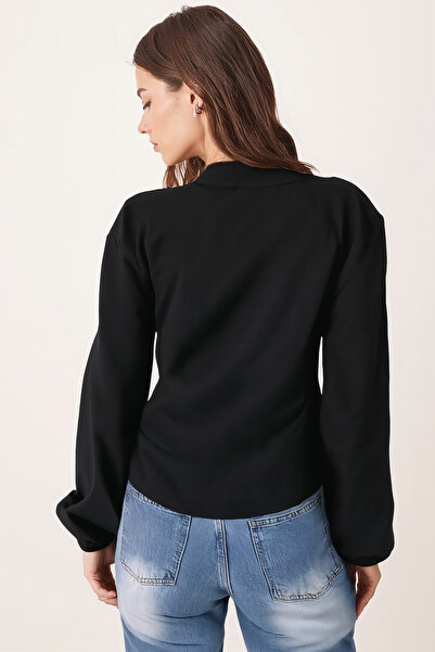 armonika Kadın Siyah Yakalı Kruvaze Bluz Arm-22y024025