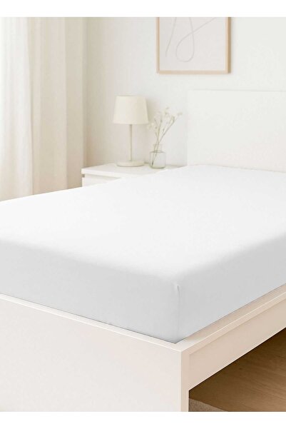 merland benvecocuk Double Size Flat Combed Cotton & # 37;100% Cotton Fitted Sheet 200X200 cm King Size Newsheet White