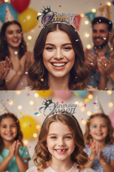 Baloncu Nene Gümüş Birthday Queen Kız Çocuk ve Yetişkin Doğum Günü Mika Tacı ...