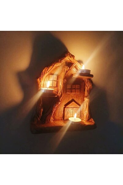 Merland El Yapımı Ahşap Görünümlü Mumluk.ahşap Görünümlü Ev Duvar Süsü.