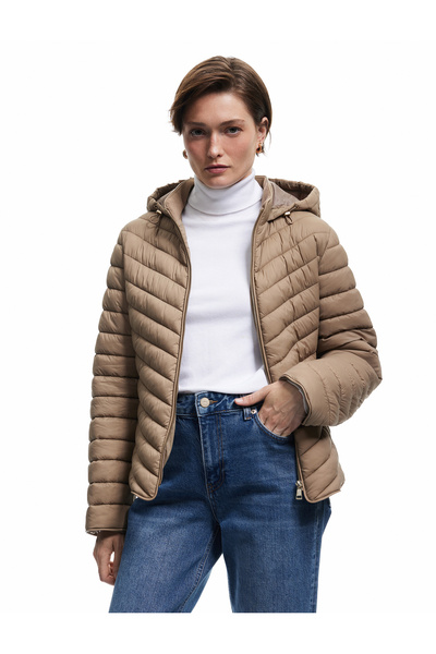 Koton Long Sleeve Pocket Zipper Water Repellent Hooded Puffer Jacket