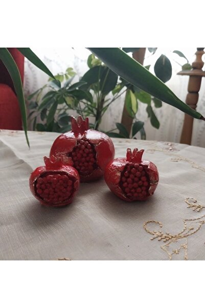 Merland El Yapımı Nar Biblo Seti,dekoratif Nar Biblo Seti 3'lü.patlak Nar Bib...