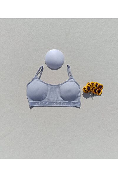 siyalife Γκρι γυναικείο αθλητικό σουτιέν με λεπτές τιράντες από λύκρα και αφα...