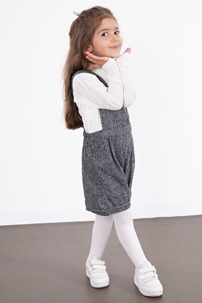 Cansın Mini Dark Gray Girl's Melange Cream Badili Salopet Suit 22695
