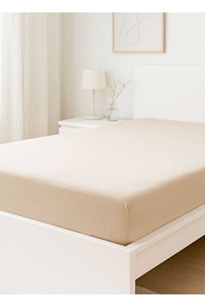 merland benvecocuk Double Size Flat Combed Cotton & # 37;100 Cotton Fitted Sheet 200X200 cm King Size Newsheet Beige