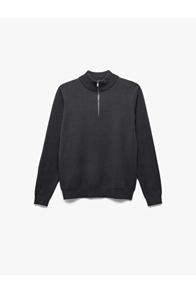 Koton Uzun Kollu Viskon Karışımlı Yarım Fermuarlı Triko Kazak