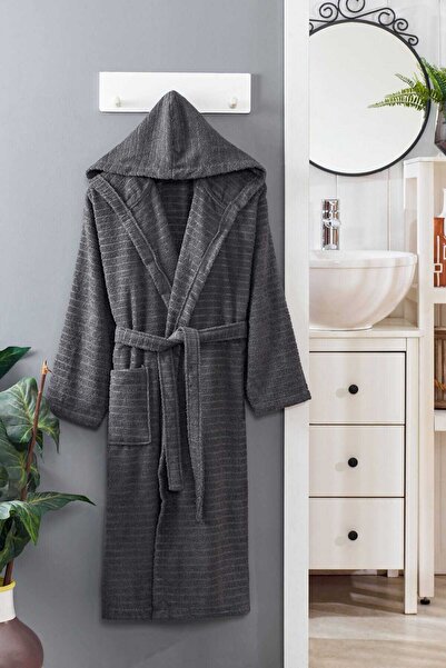 merland benvecocuk Hooded Unisex Bathrobe & # 37;100 Soft Cotton Anthracite