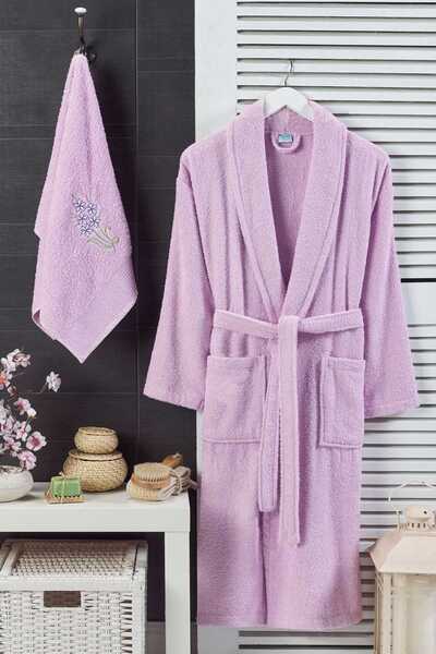 merland benvecocuk Women's Towel Bathrobe Set & # 37;100 Cotton Lilac