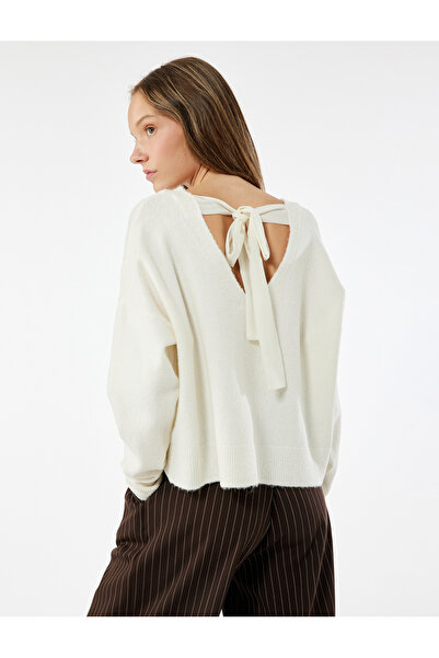 Koton Bow Tie Detail Crew Neck Long Sleeve Knitwear Sweater