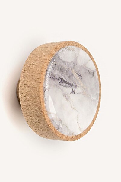 Kulpingo Gri Mermer Desenli Ahşap Kulp