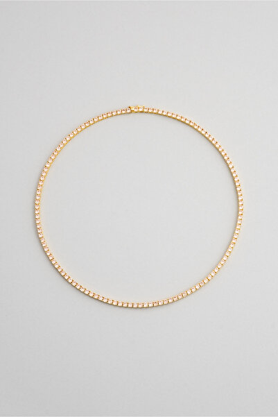 So CHIC... Renkli Taşlı 18 Ayar Sarı Altın Kaplama 42 Cm Gümüş Su Yolu Kolye