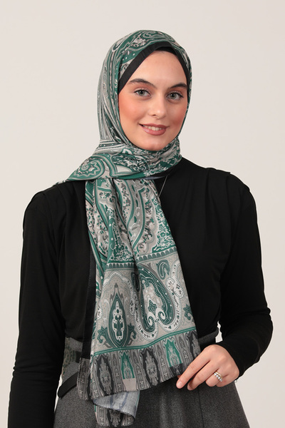 ipekistanbul Şal din mătase de bumbac - Model etnic - Verde pin