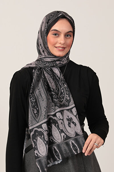 ipekistanbul Βαμβακερό μεταξωτό σάλι - έθνικ σχέδιο - μαύρη πέτρα