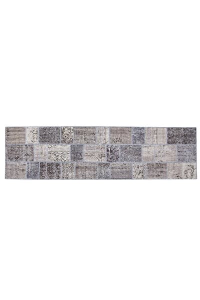 Mudo Home LIMA GRİ EL DİKİŞİ PATCHWORK YOLLUK 80X300 CM