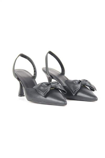 Gökhan Talay Ember Siyah Cilt Fiyonklu Orta Topuklu(6 cm) Klasik Topuklu Ayakkabı