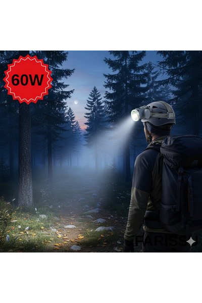 farissu Ultra Güçlü 60w Dijital Göstergeli Kafa Feneri – Şarjlı, Su Geçirmez, 3 Modlu
