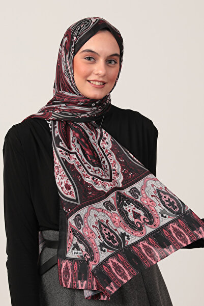 ipekistanbul شال من القطن والحرير - نمط عرقي - أسود فوشيا